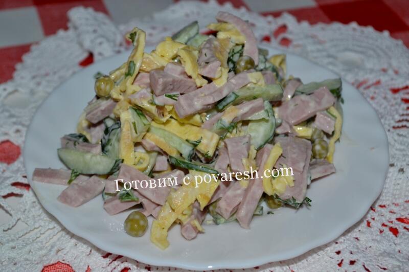 салат с яичными блинчиками и колбасой рецепт