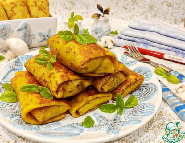 Тыквенные блинчики фаршированные капустой и грибами